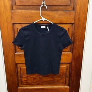 NWT Aritzia Sunday Best Little Ribbed Tee Navy Admiral Blue Stretch Top Size S